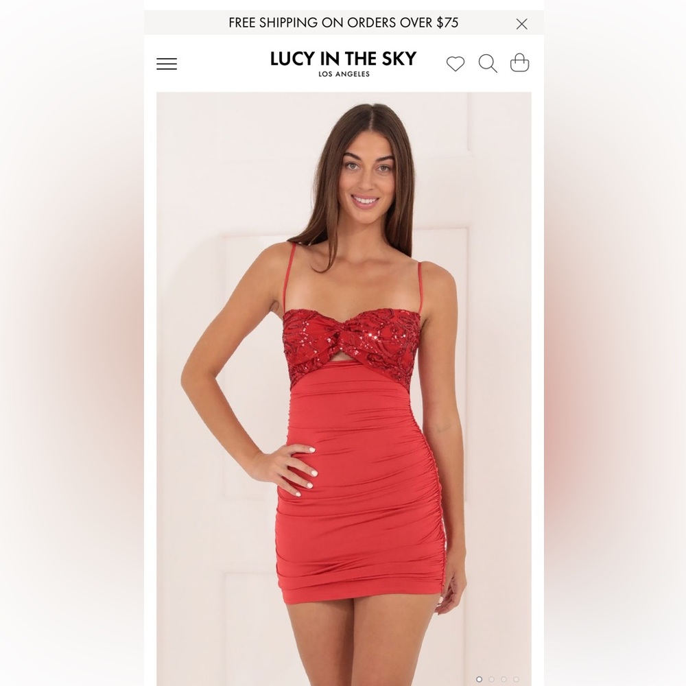 lucy in the sky “Teagan Bodycon Ruched Dress in Red”